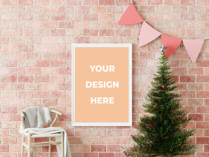 Interior Christmas concept in a frame mockup