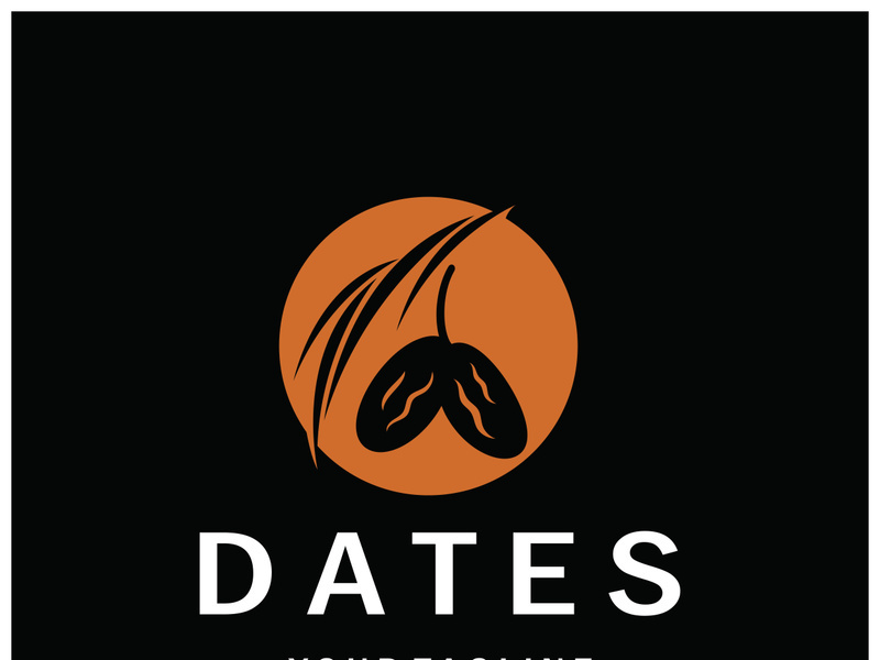 Date palm fruit plant logo design with leaves,seeds and date palm tree isolated background exotic organic plant.