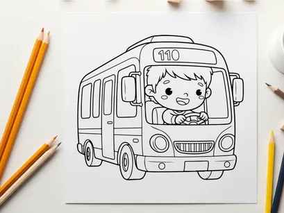 Boy driving minibus vector illustration flat design