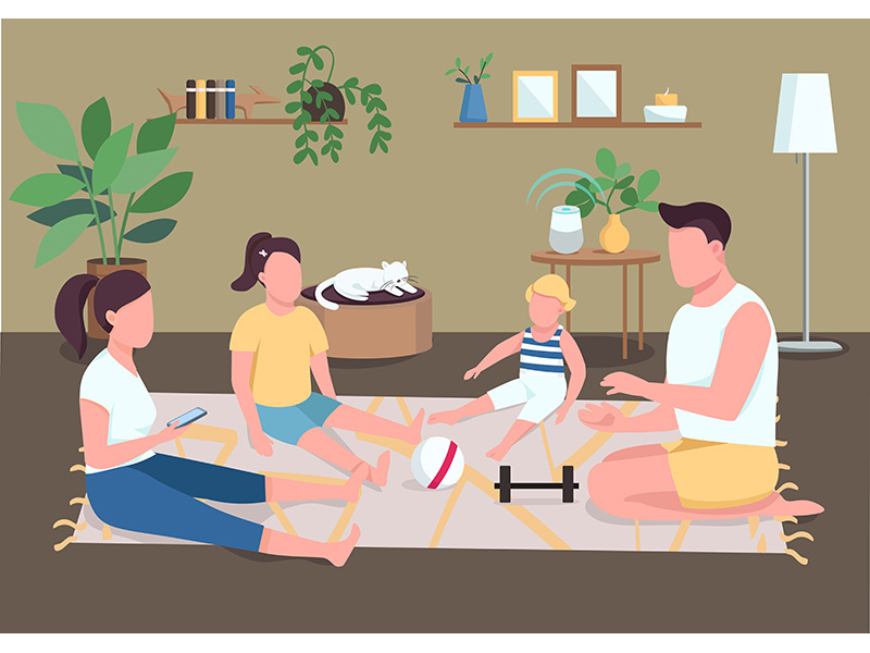Family bonding flat color vector illustration