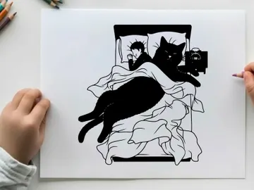 Black cat sleeping on a bed silhouette preview picture