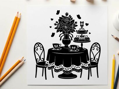 Silhouette of a table set for a romantic dinner