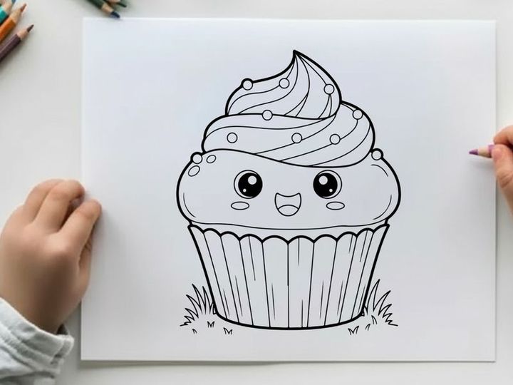 Cute cupcake character smiling vector illustration flat design
