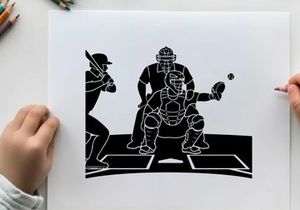Baseball silhouette of catcher throwing out a runner
