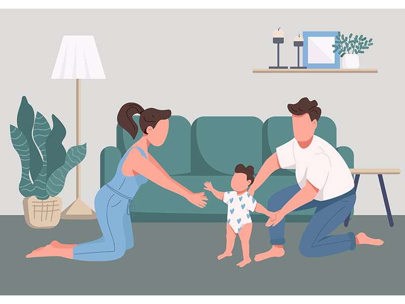 Family happy moments flat color vector illustration