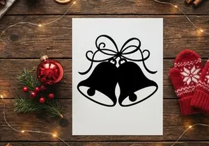 Schwarze Silhouette von Weihnachtsglocken mit dekorativer Schleife auf weißem Hintergrund