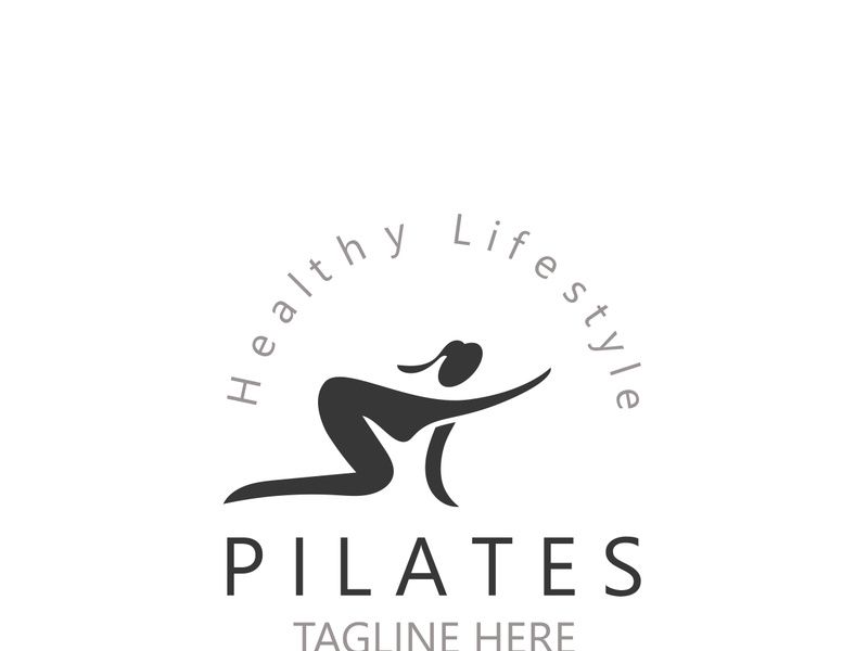 Abstract Pilates Logo, Yoga identity body balance vector monoline Design Template. wellness lifestyle