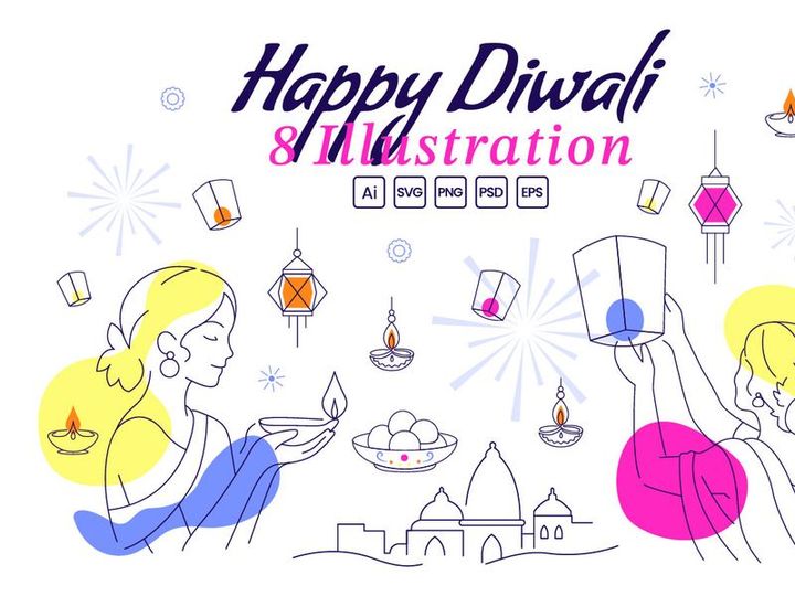 8 Diwali Vector Illustration