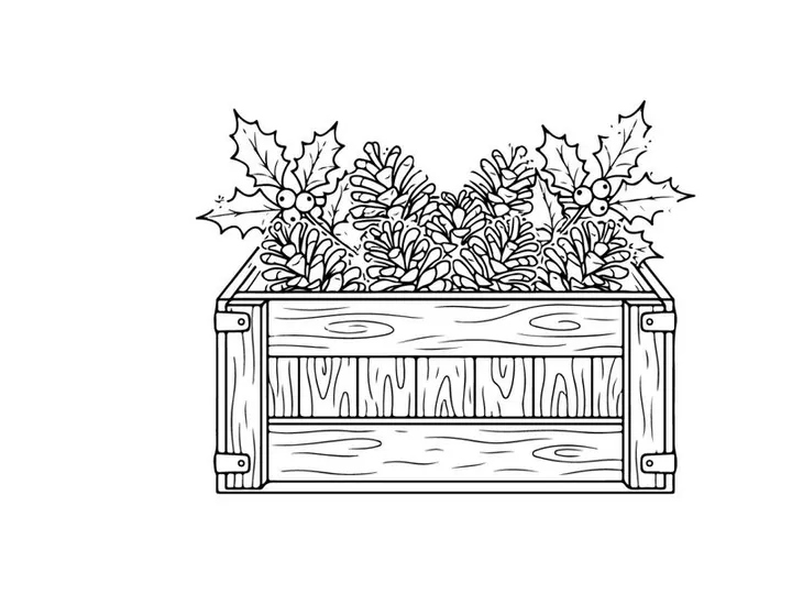 Hand-drawn Christmas niche with white poinsettia flowers and wooden frame for festive home decor