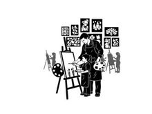 Silhouette of artist and child painting together in an art studio