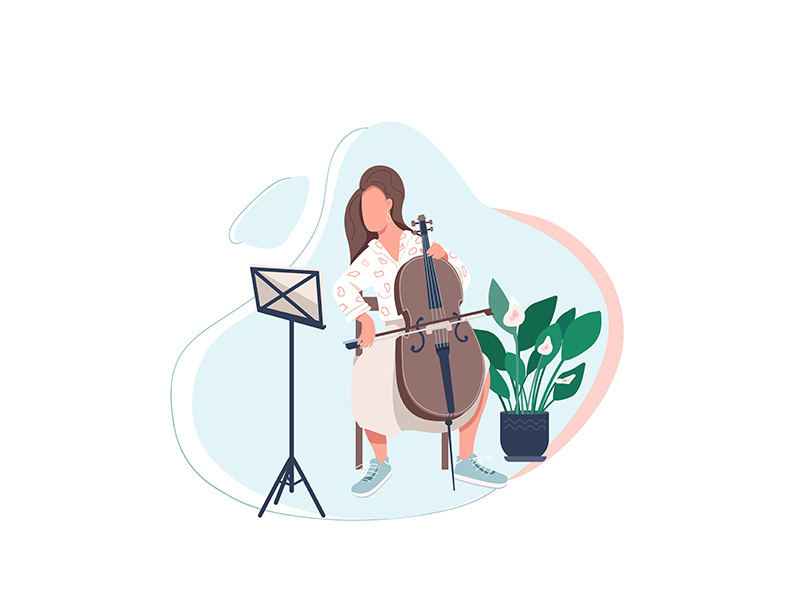 Cello player flat color vector faceless character