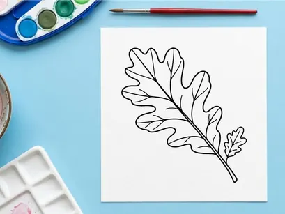 Minimalist line drawing of an oak leaf. Elegant botanical illustration for design projects.