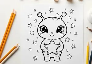 Cute baby alien holding star vector illustration flat design