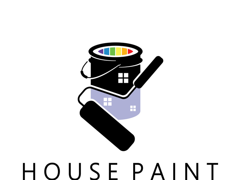 logo icon illustration house paint with a blend of brushes and rollers for house wall paint design, minimalist house, painting, interior, building, property business, wallpaper, vector concept