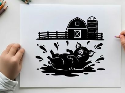 fröhliches Schwein, das in Matsch planscht – Vektorgrafik
