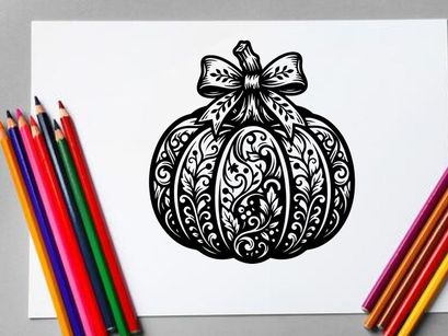 Intricate Halloween Pumpkin Illustration with Decorative Patterns