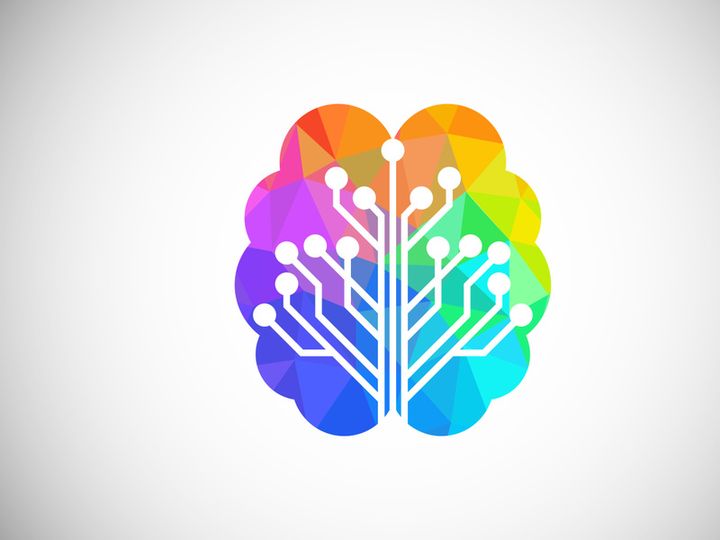 Modern low poly style brain logo design, Geometric and triangle brain logo icon sign symbol.