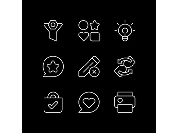 Interface for mobile application white linear icons set for dark theme preview picture