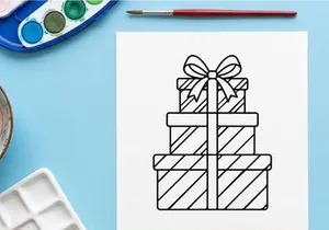 Hand-drawn Christmas gift boxes with ribbon and bow for festive holiday celebrations and decor