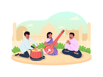 Indian traditional music 2D vector web banner, poster preview picture