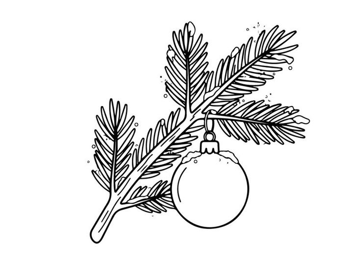Rama de muérdago navideño dibujado a mano con bayas y ornamento colgante para decoración festiva