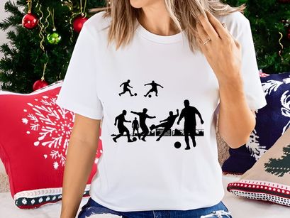 Silhouette illustration of soccer players in various actions on the field