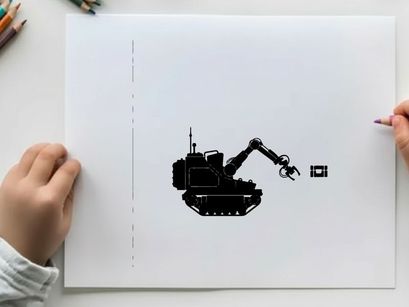Silhouette of a heavy excavator machine in a simple design