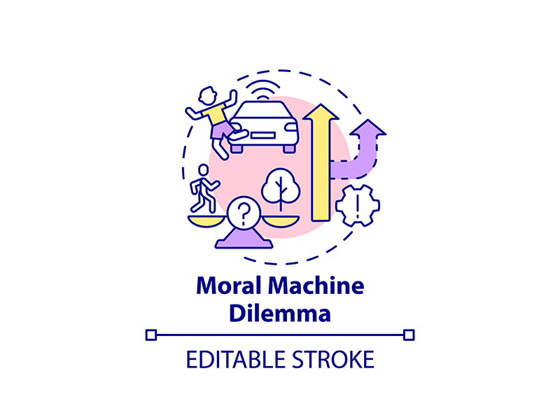 Moral machine dilemma concept icon.