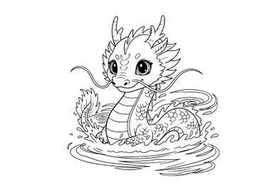 Cute cartoon dragon swimming in water vector illustration preview picture
