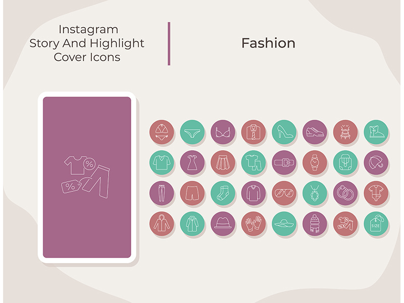 Fashion social media story and highlight cover icons set