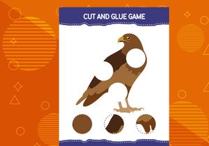 10 Pages Cut and glue game for kids with birds. Cutting practice for preschoolers. Education worksheet.