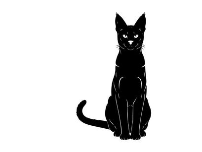 Black cat silhouette sitting upright facing forward