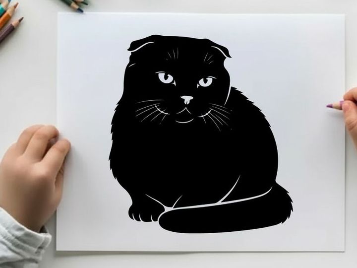 Silhouette of a fluffy black cat with piercing eyes