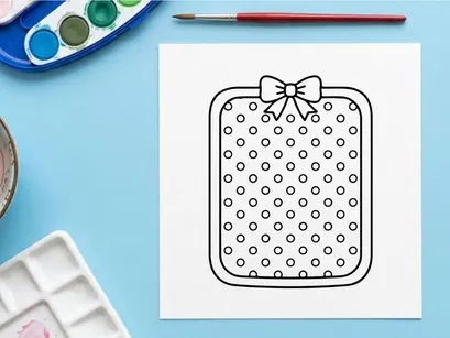 Weihnachtsgeschenkbox-Umriss-Icon mit Polka-Dot-Muster und dekorativer Schleife
