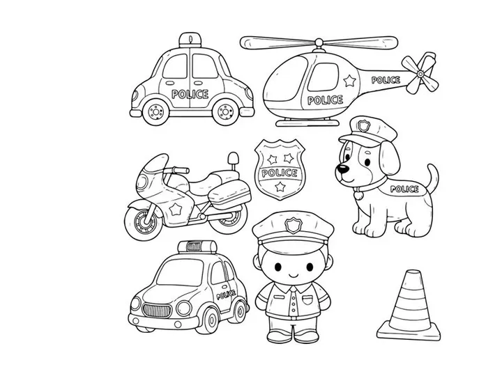 Police force icons set flat design vector illustration