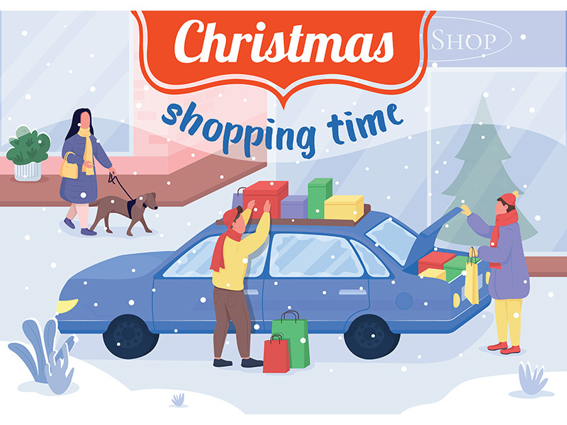 Christmas shopping time poster flat vector template