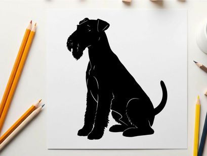Silhouette of a sitting dog with floppy ears and tail