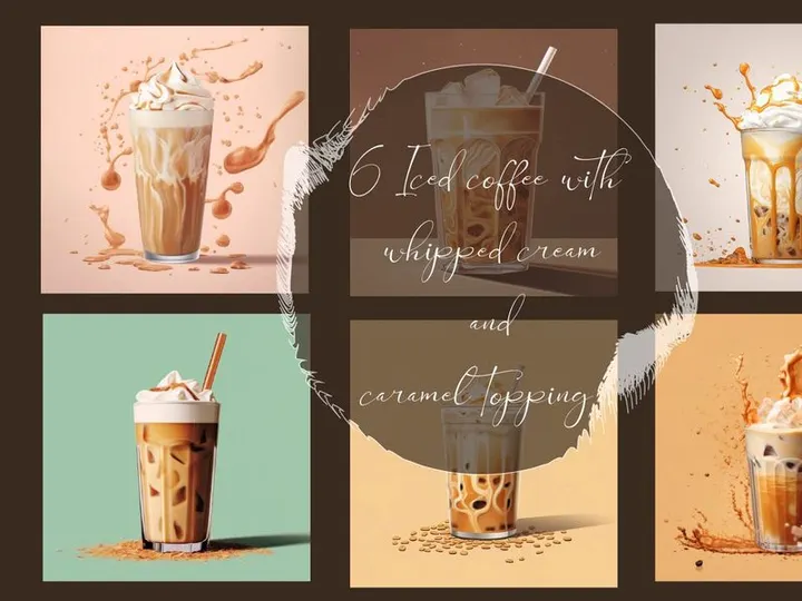 Iced coffee with whipped cream and caramel topping