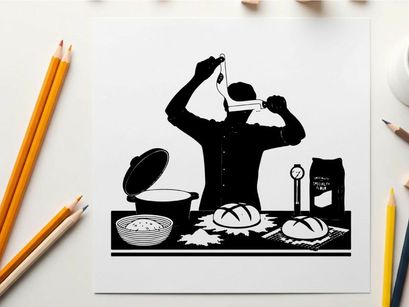 Silhouette of a baker preparing bread in a kitchen