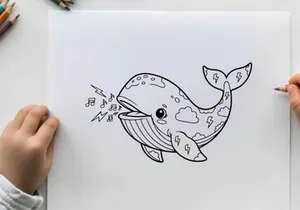 Singing whale with music notes vector illustration