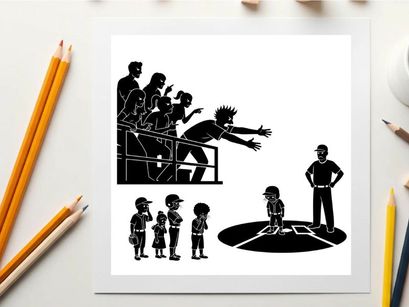 Silhouette of a baseball game with players and spectators