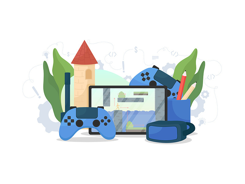 Video game development flat concept vector illustration