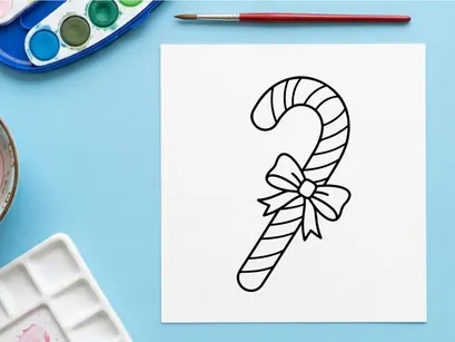 Hand-drawn candy cane with festive bow for Christmas holiday celebration decor