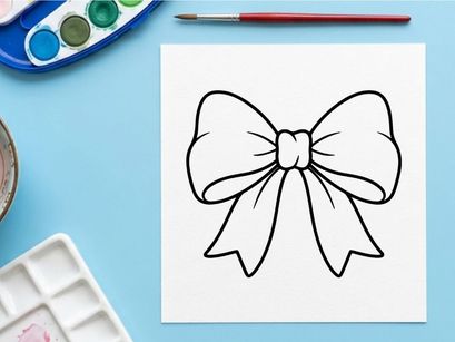 Simple Christmas gift bow line art illustration for holiday greeting card design elements