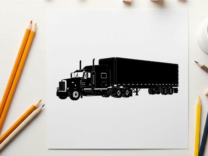 Silhouette of a large semi truck with trailer