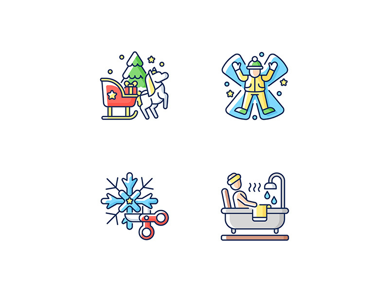 Winter holiday entertainment RGB color icons set