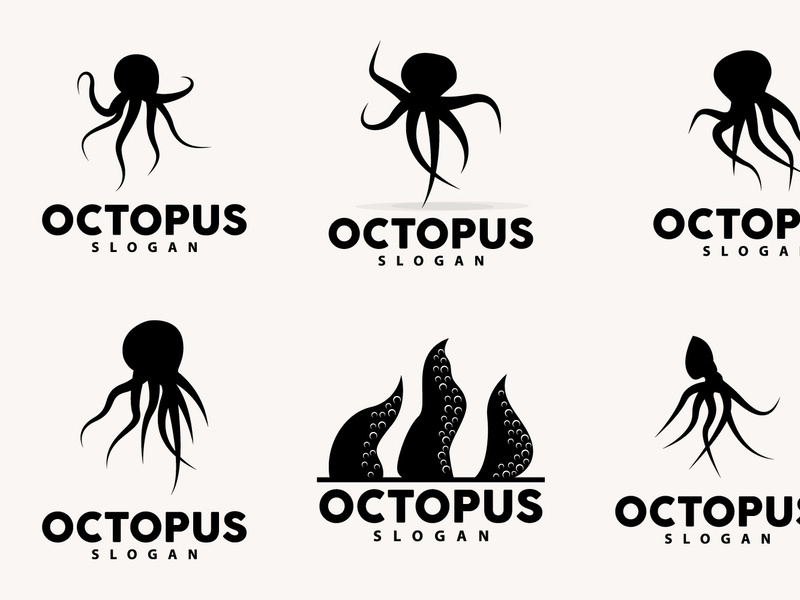 Octopus Logo, Sea Animals Vector