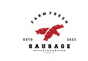 Sausage Logo, Vector Meat Fork and the Sausage Food, Restaurant Inspiration Design, Vintage Retro Rustic