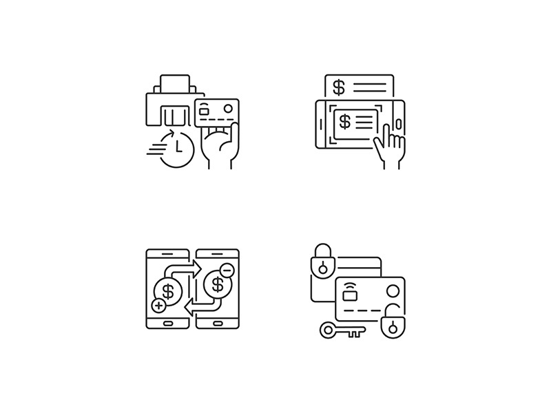 E bank service and security linear icons set