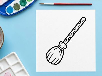 Witch broomstick icon. Hand drawn Halloween magic broom illustration.